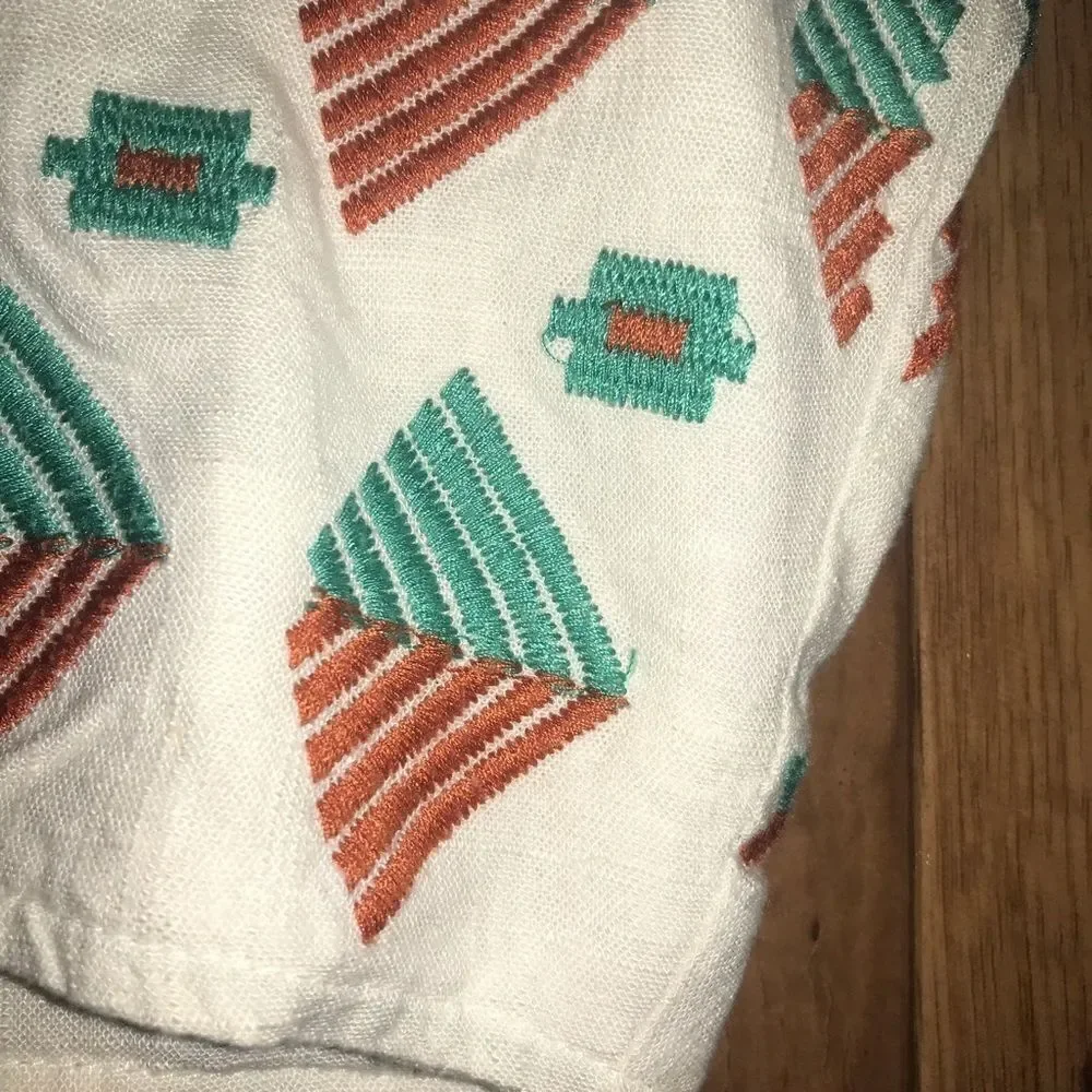 THML White Orange & Turquoise Embroidered Skirt